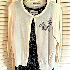 Black printed sleeveless dress with sweater